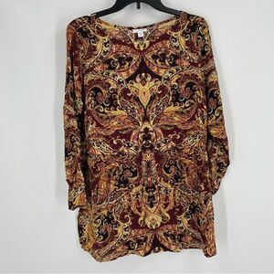 J. Jill Women’s Long Sleeve Paisley Print High Round Neck Tunic size Petite M